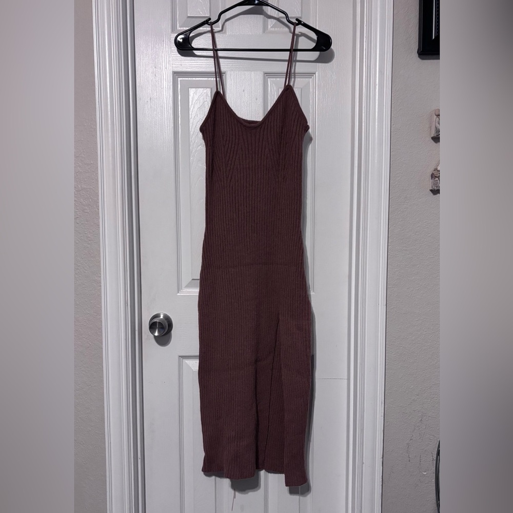 Cider Chocolate Brown Knit dress with slit